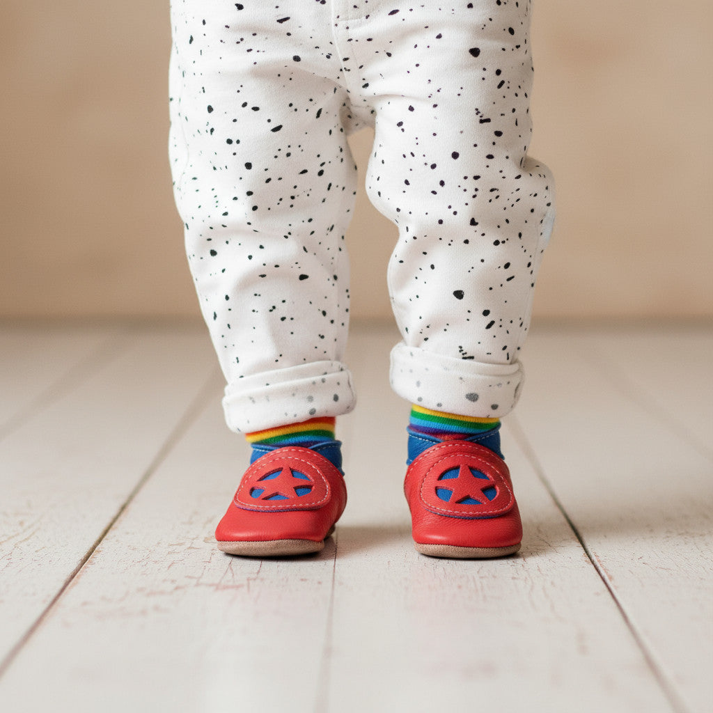 Leather Baby Shoes - Superkid Red - Inch Blue