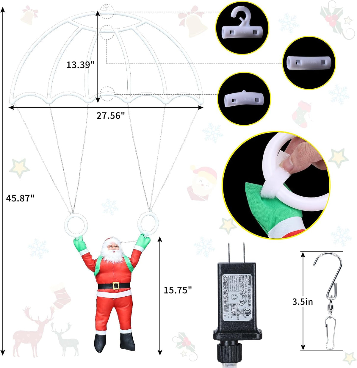 2.8FT Christmas Parachute Lights with Santa