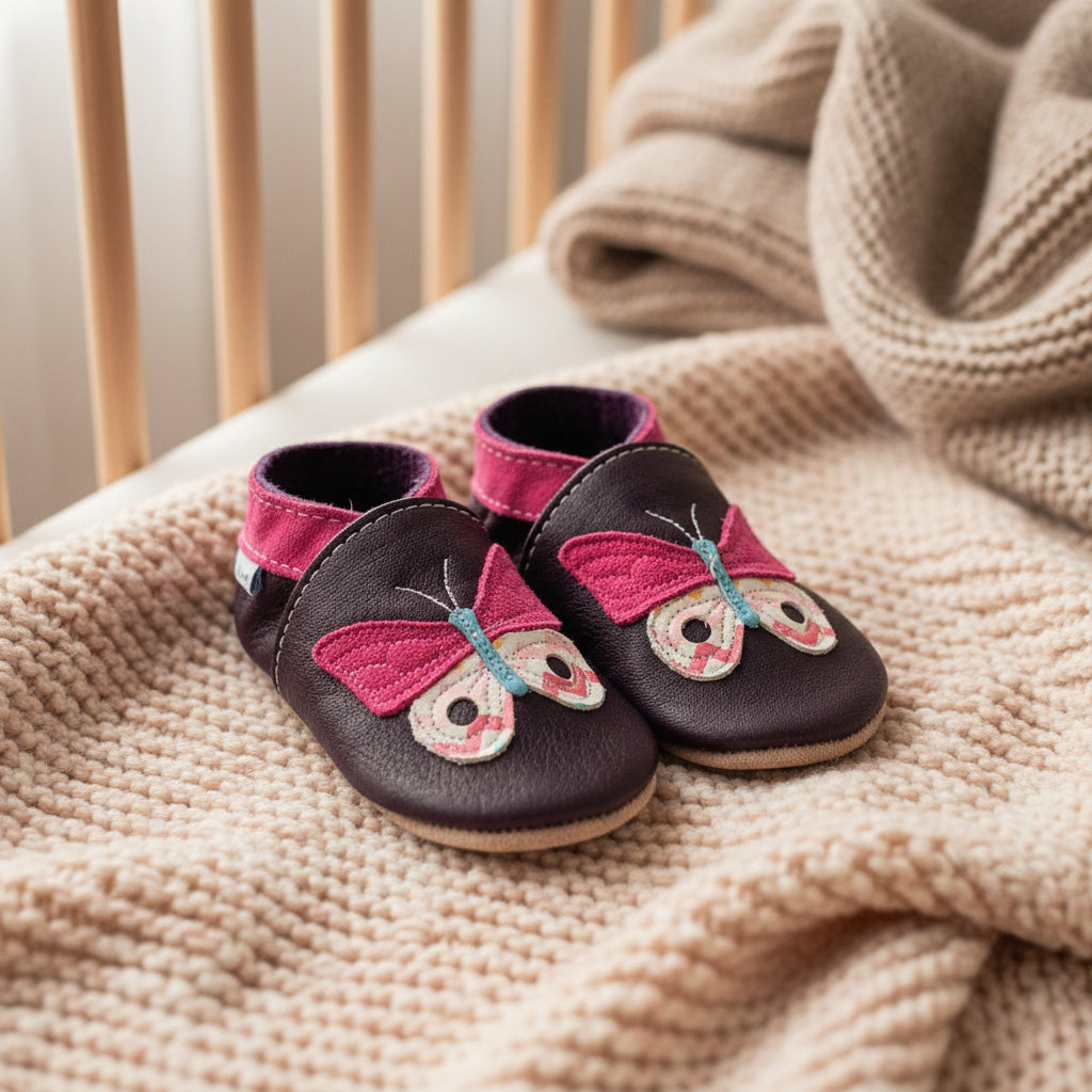 Leather Baby Shoes - Papillon Violet - Inch Blue