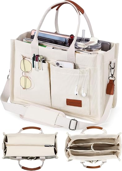 Canvas Tote Bag for Women, Zipper Work & College Bag