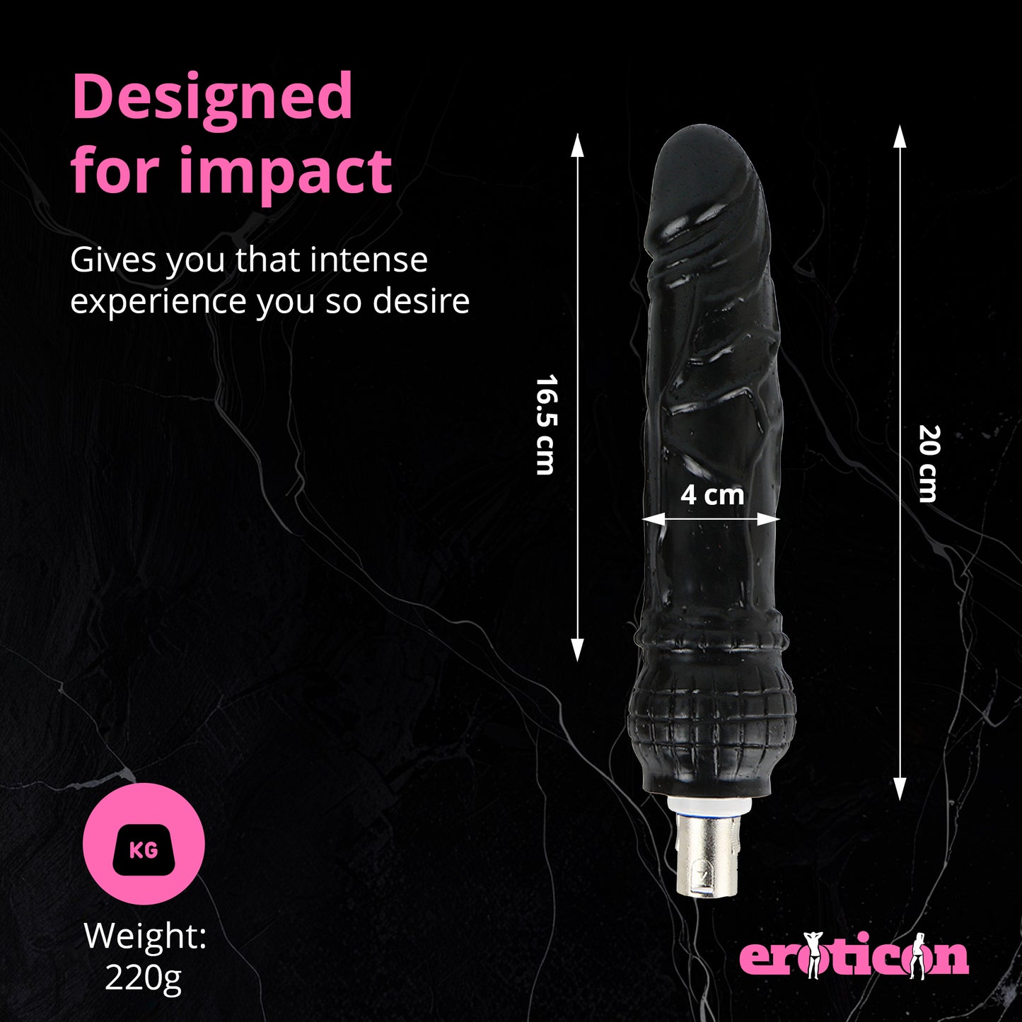 Dildo Attachment Black 20cm for Eroticon Fuckmachine