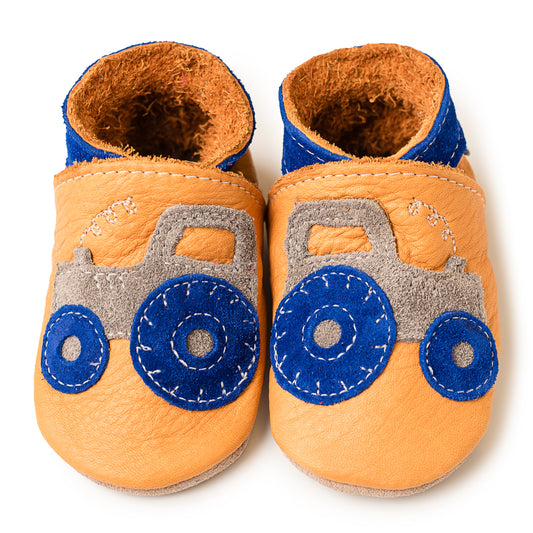Leather Baby Shoes - Tractor Tan Leather - Inch Blue