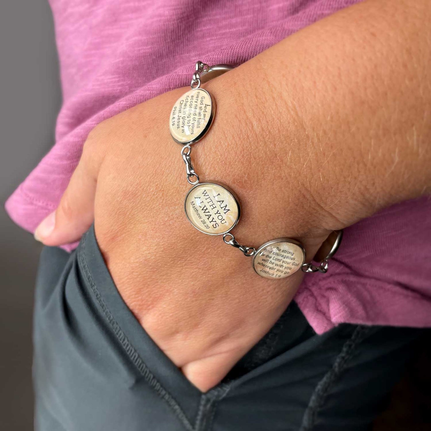 I Love Music - Glass Charm Stainless Steel Bracelet with Dangling