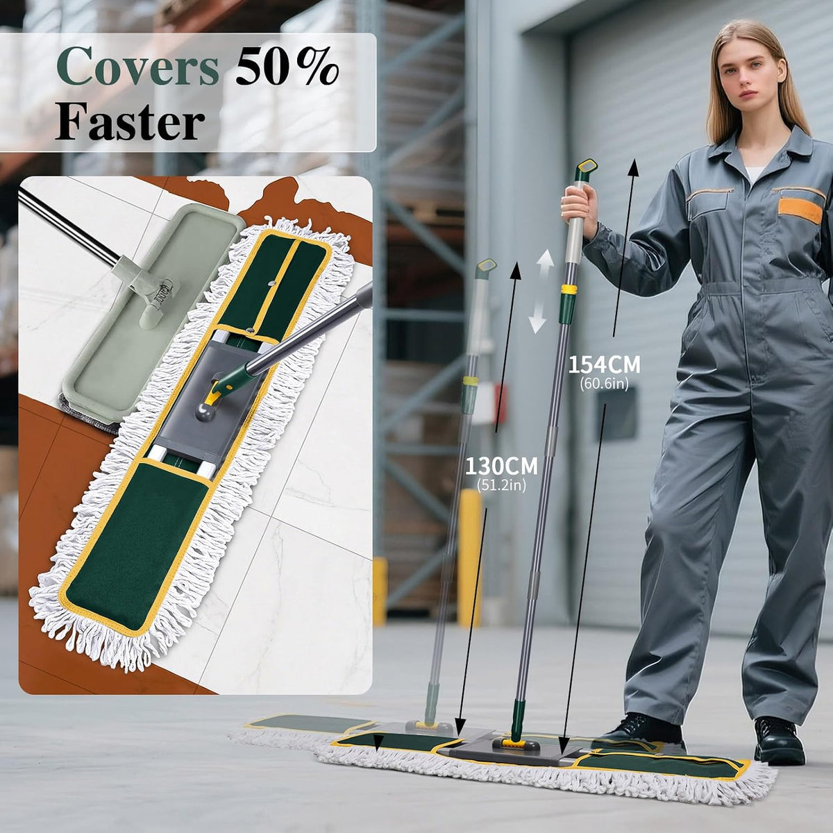 Spin Mop Bucket Set with Foot Pedal Wringer & 36 Inch Commercial Mop