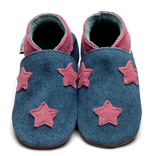 Leather Baby Shoes - Stardom Blue Denim/Pink - Inch Blue
