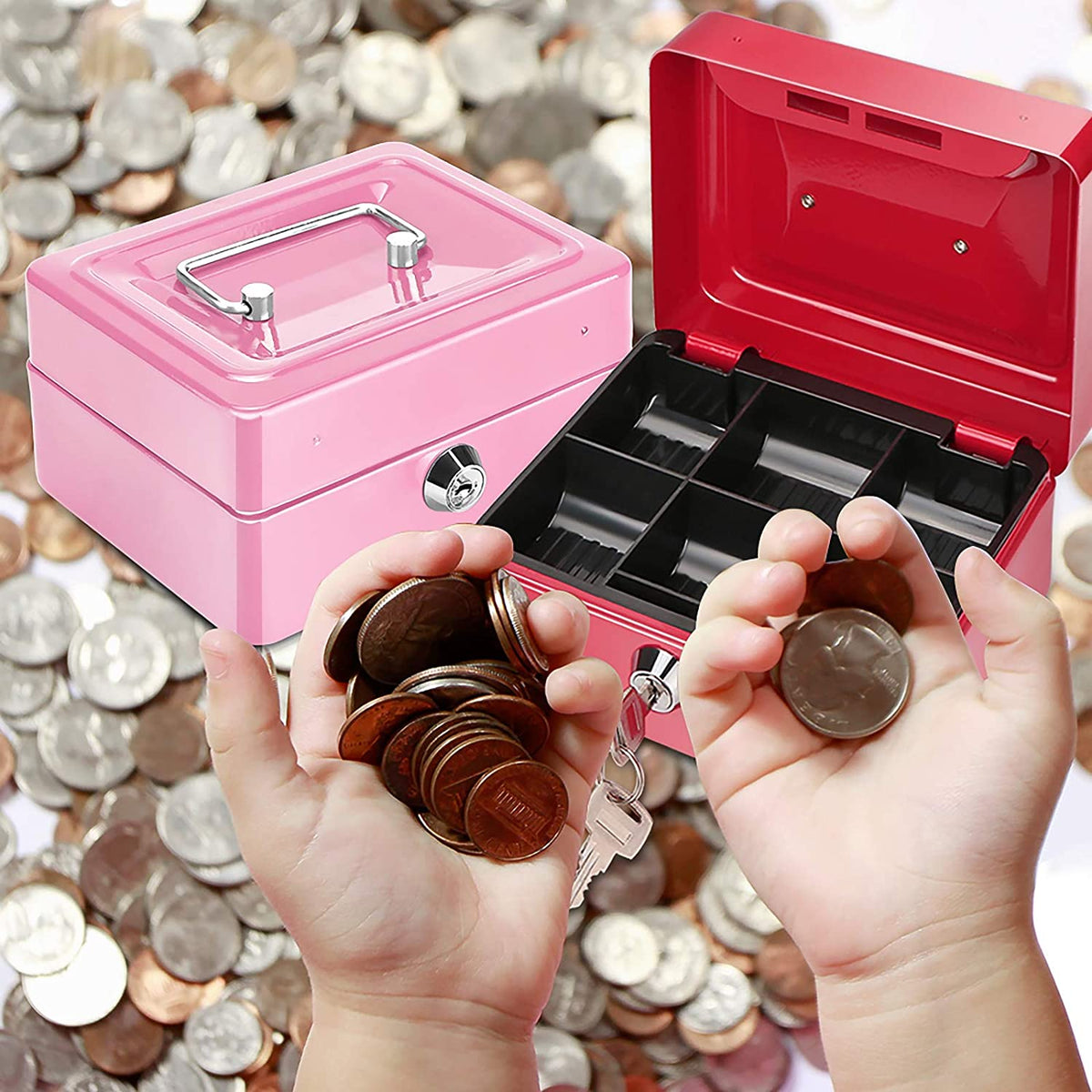 Small Metal Money Bank with Lock Coin Cash Safe Box Piggy Bank
