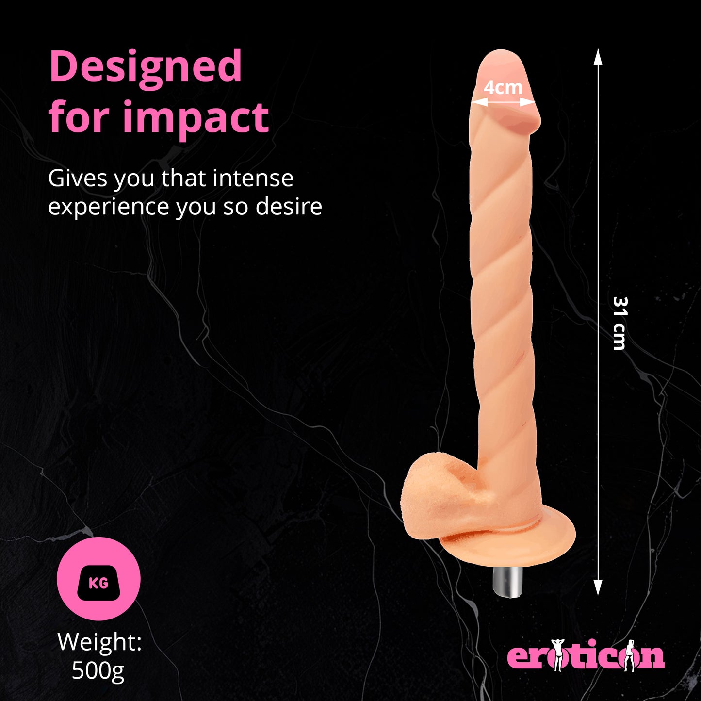 Long Dildo 31cm Long & 4cm Thick - 3XLR attachment
