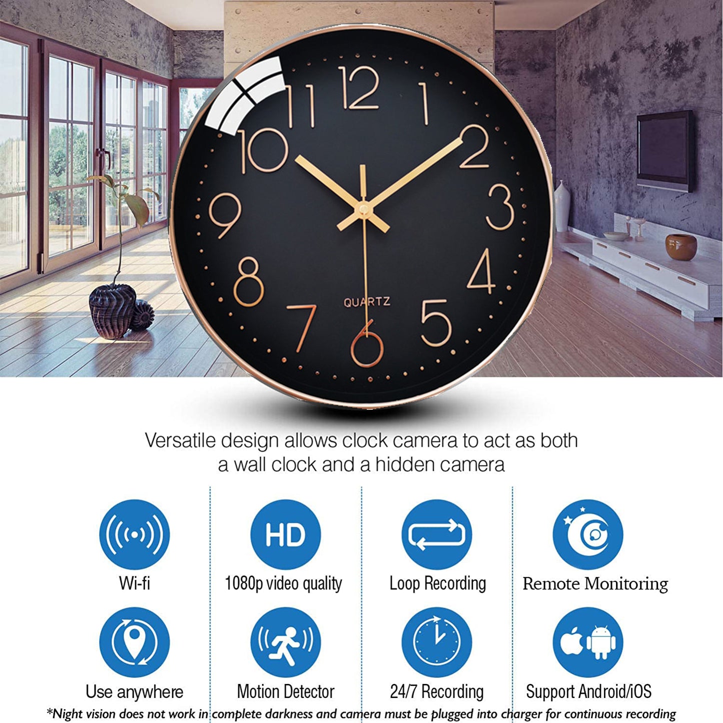 1080P HD Wall Clock Camera Wireless WIFI IP Camera for Camera