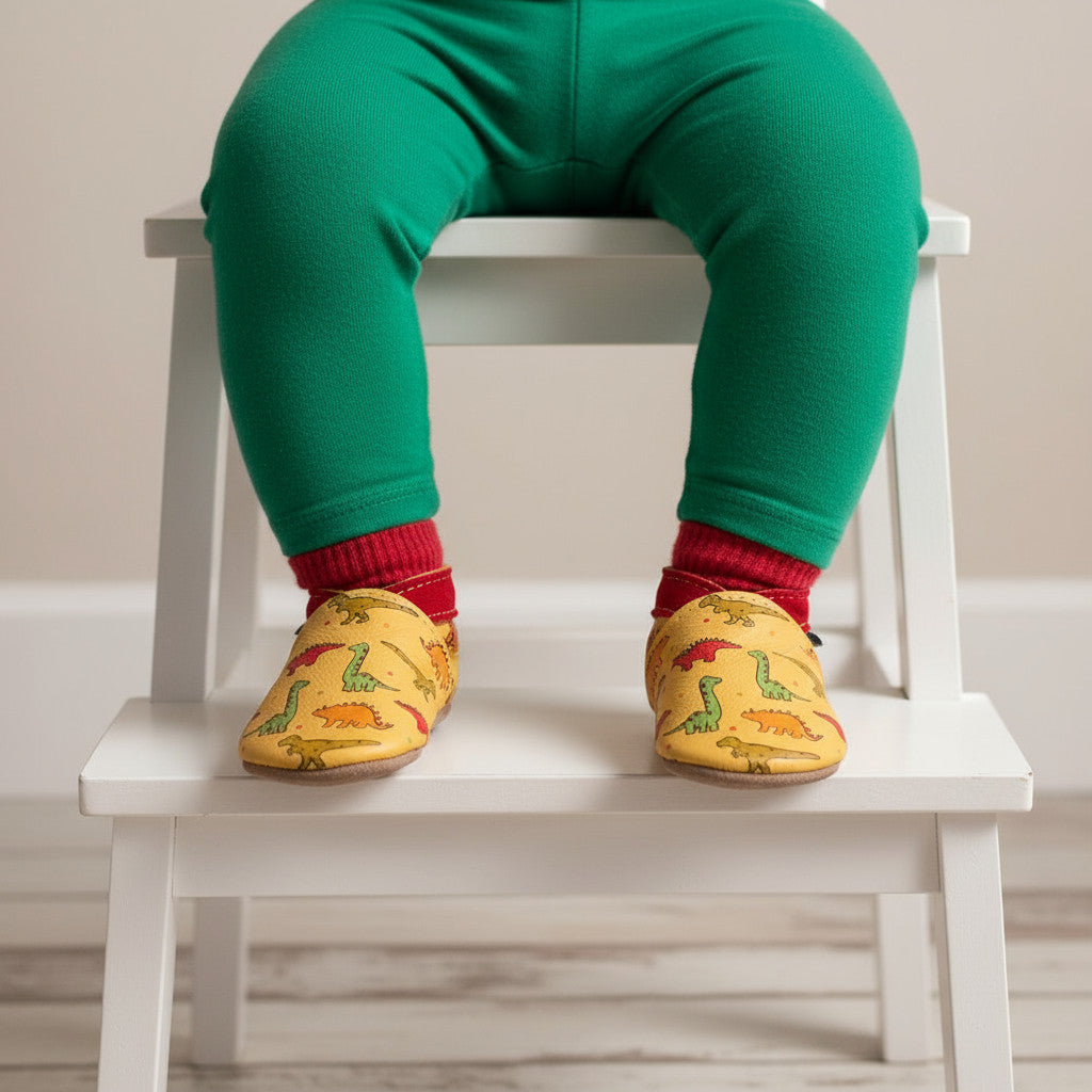 Leather Baby Shoes - Jurassic Yellow - Inch Blue