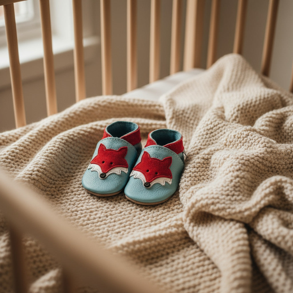 Leather Baby Shoes - Mr Fox Sky Blue/Red - Inch Blue