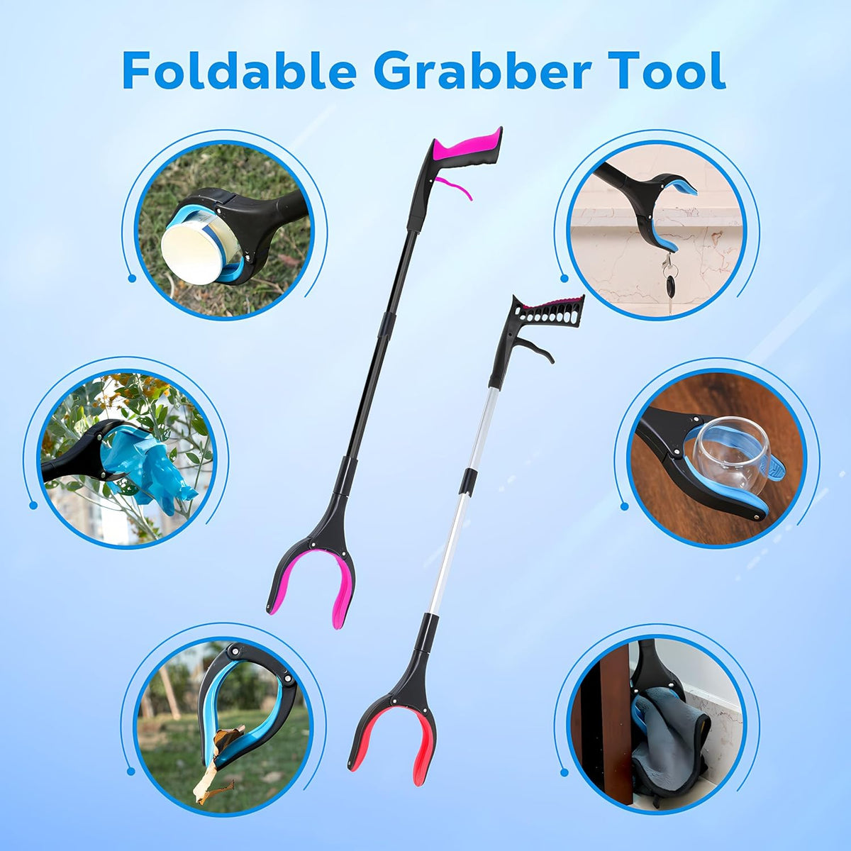 32-Inch Foldable Reacher Grabber Tool with Rotating Jaw & Magnet