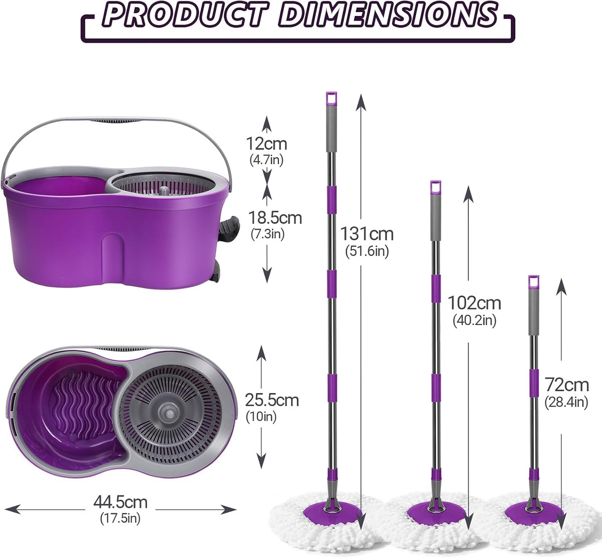 Spin Mop Bucket Set with Foot Pedal Wringer & 36 Inch Commercial Mop