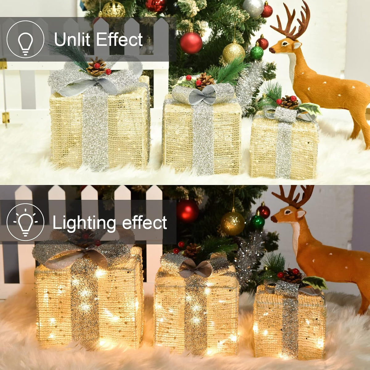 Set of 3 Christmas Lighted Gift Boxes