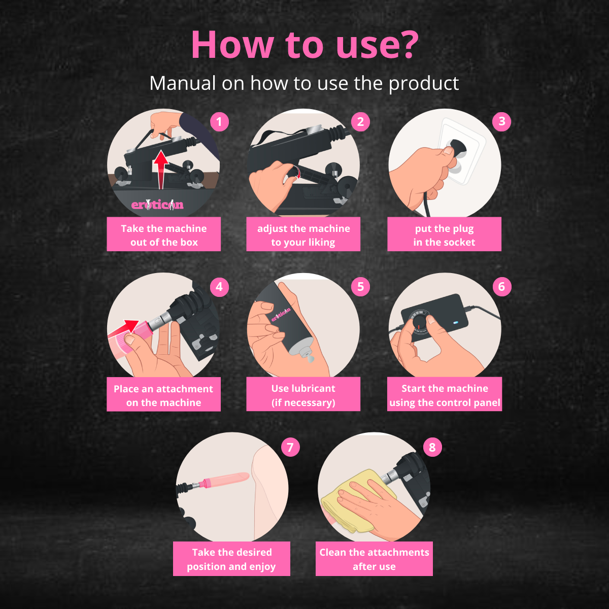 Eden Sex Machine Fuck Machine package with 7 attachments