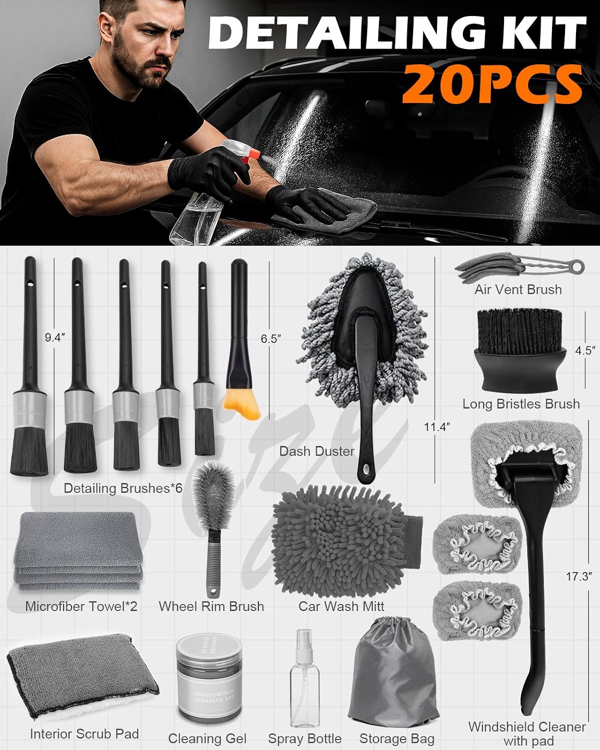 20Pcs Windshield Cleaner & Car Detailing Kit
