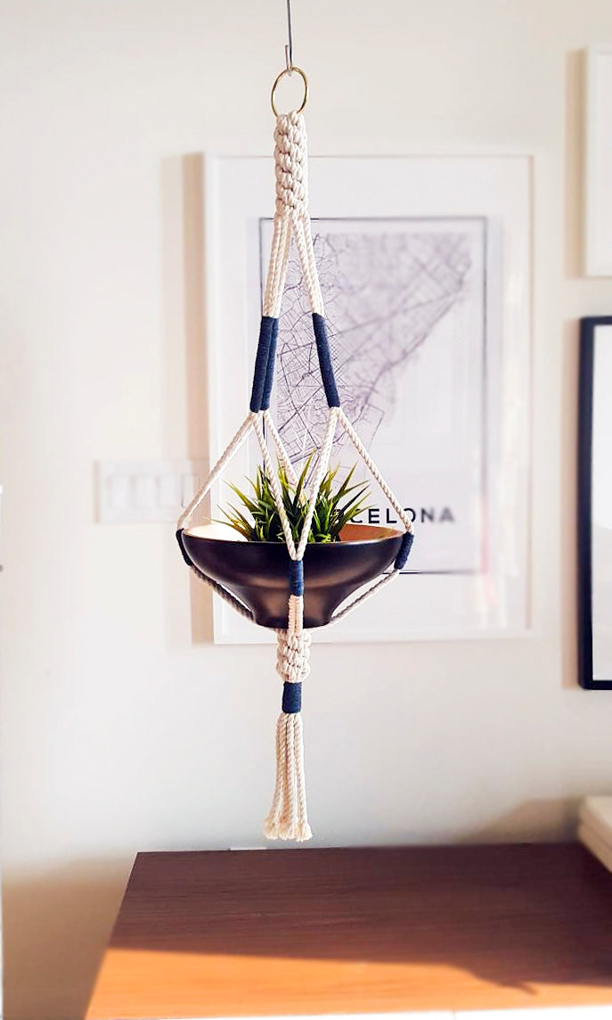Macrame Plant Hanger, Hanging Planter, Color Block