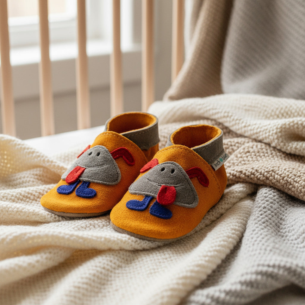 Leather Baby Shoes - Little Monster Tangerine - Inch Blue