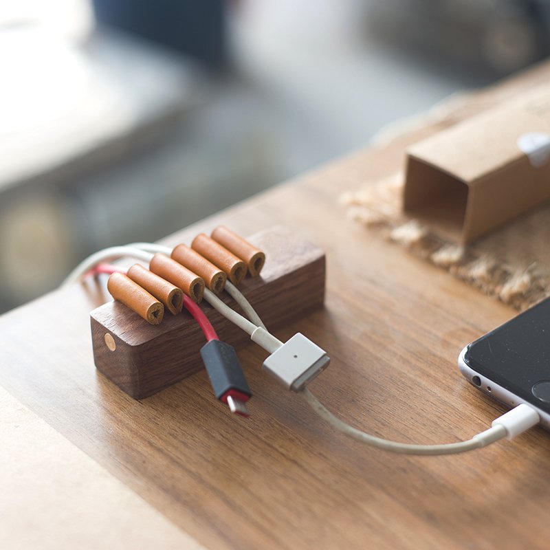 Wooden Genuine leather Cable Manager