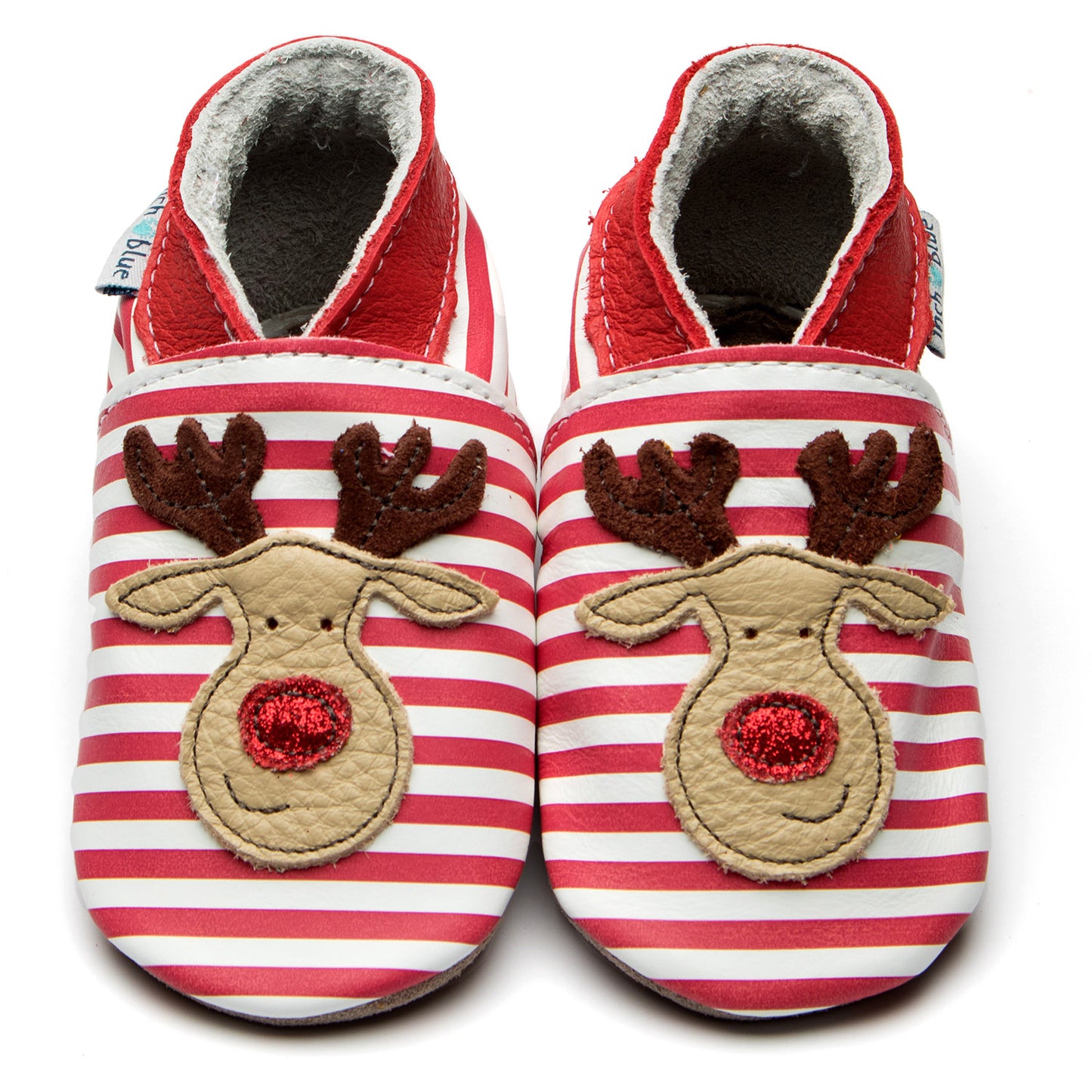 Leather Baby Shoes - Rudolf Red Stripe - Inch Blue