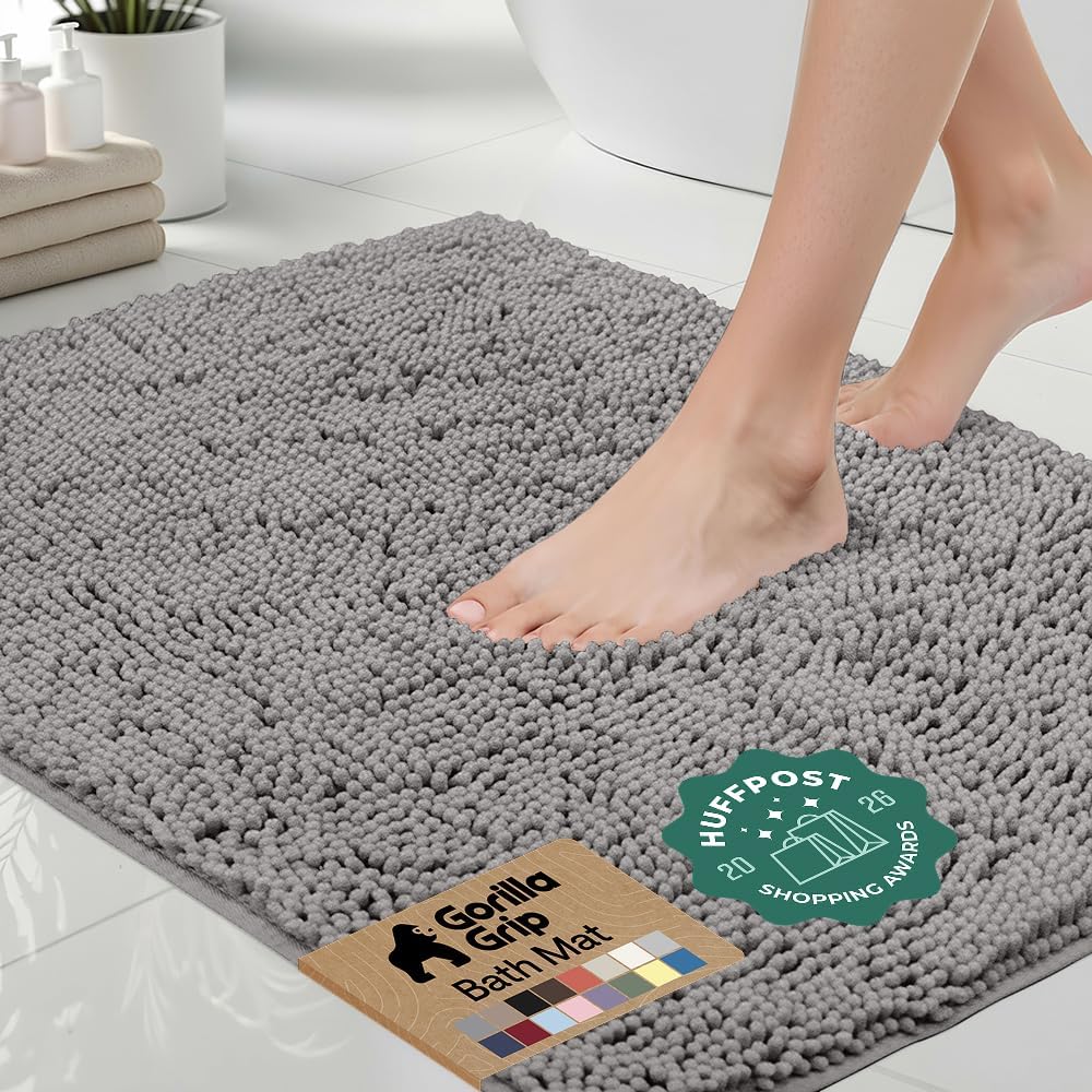 Chenille Bath Rug Mat, 24 x 17 Inches, Soft Absorbent Bathroom Rug