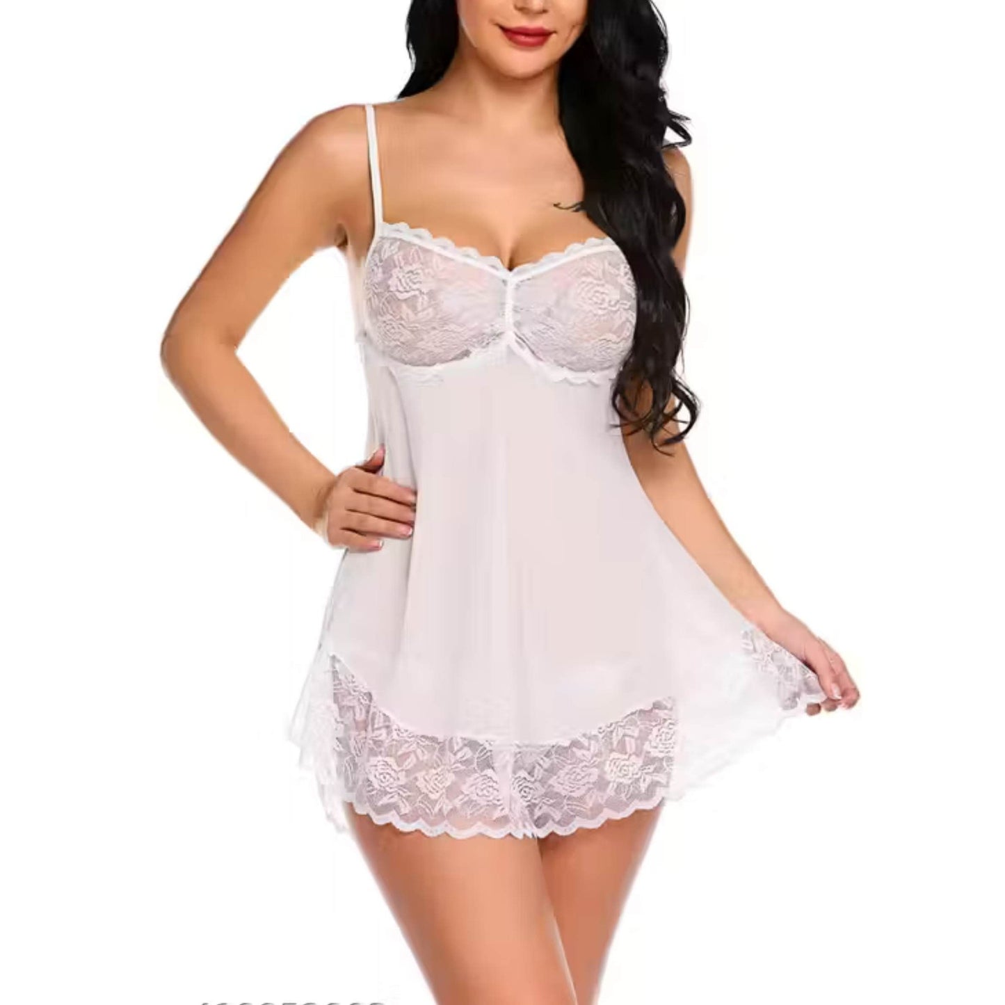 Women Babydoll Lingerie with Panty/g-String | white |Size-28 A