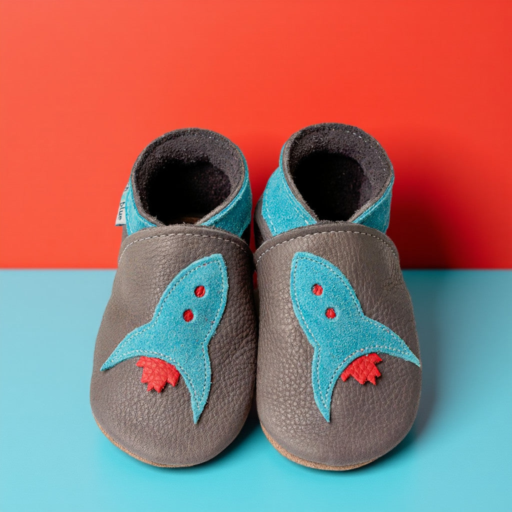 Leather Baby Shoes - Rocket Grey - Inch Blue