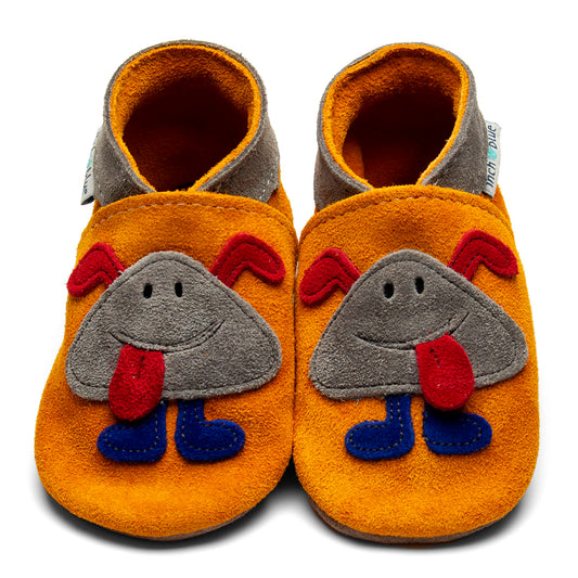 Leather Baby Shoes - Little Monster Tangerine - Inch Blue
