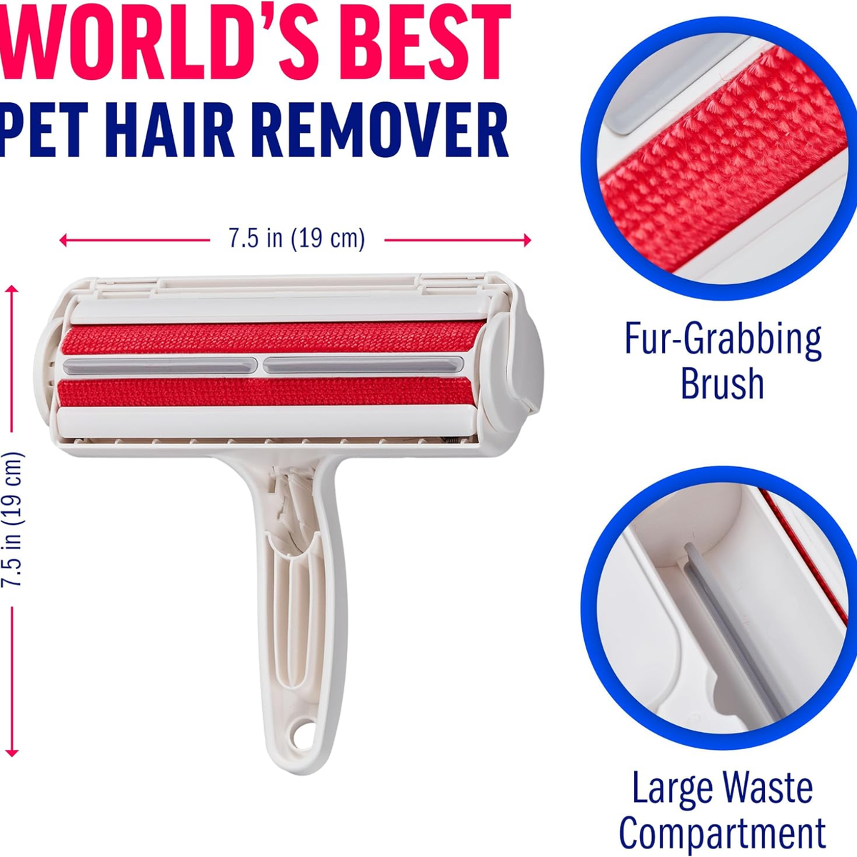 Reusable Pet Hair Remover Roller for Dogs & Cats, Furniture & Carpet