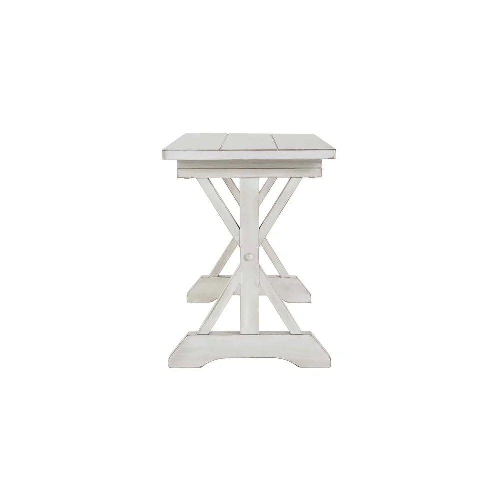 Backless Wood Dining Bench 48in Antique White Finish Indoor Seating Solution Solid Wood Frame Easy Assembly 2 Guests Capacity