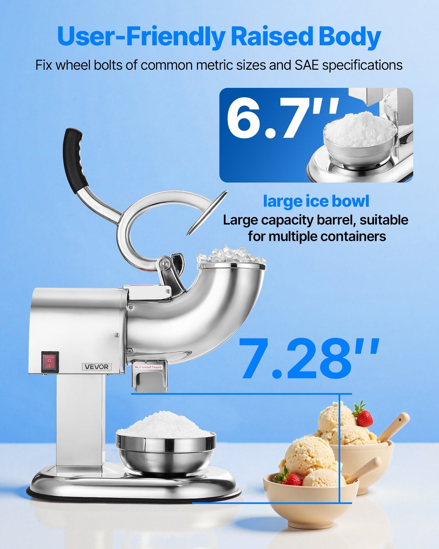 Commercial Ice Crusher 440LBS/H Electric Snow Cone Maker Shaved Ice
