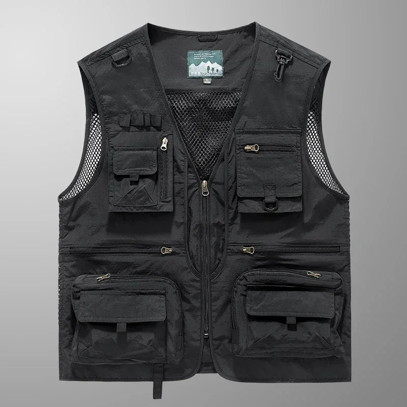 14 Pockets Summer New Men Us Work Hiking Fishing Vest Mens Photographer Waistcoat Mesh Cargo Sleeveless Jacket Tool Vest 7xl