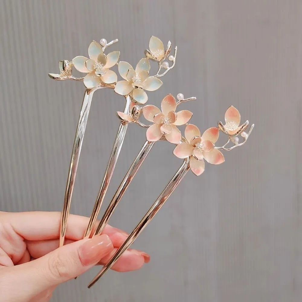 1pc U Shaped Flower Hair Sticks Forks Women Hair Bun Maker Jewelry Vintage Girls Flower Hairpins Clip Headwear Hair Accessories