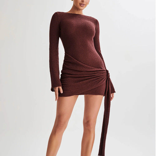 Fashion Slim Long-sleeved Dress Y2K Sexy Hip-hugging V-shaped Backless