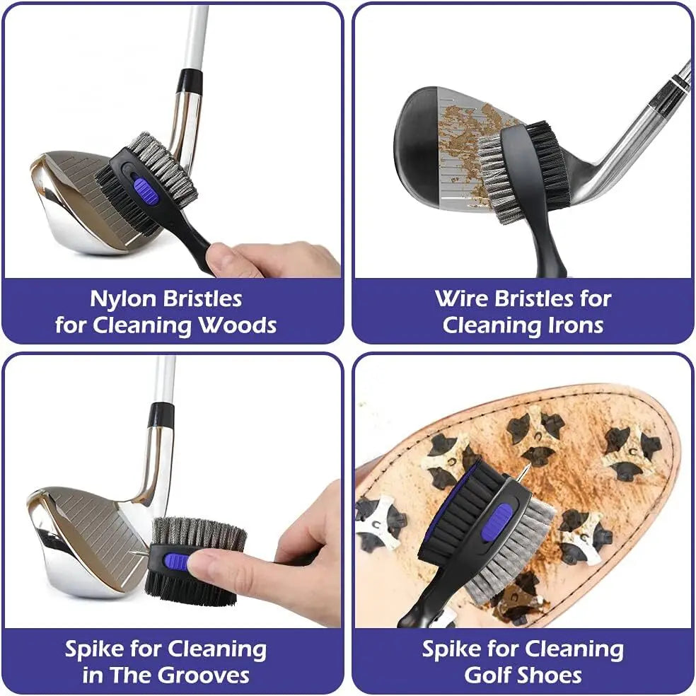 2 Sided Golf Club Brush Cleaner Retractable Groove Cleaning Tool w/ Spike 2PCS
