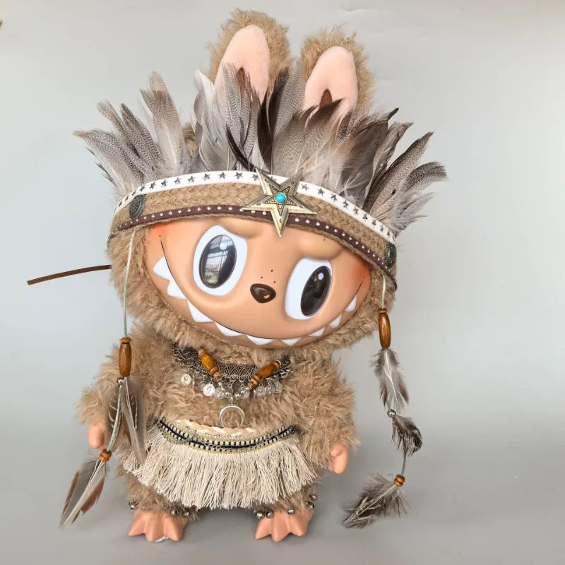 Pure Handmade For POP MART Vinyl Labubu Baby Clothes Chief Indian Style Clothes Big Baby 38cm Large Doll Only Clothe No Doll