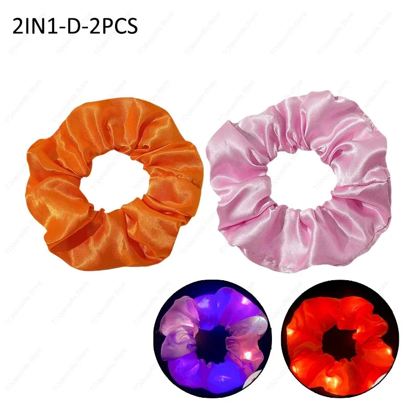 LED Luminous Scrunchies Hairband Glowing Elastic Hair Tie Rope for Women Girls Glow in the Dark Party Hair Accessory