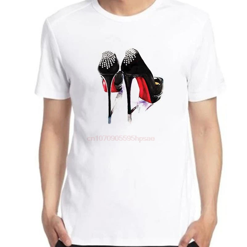 I Love A Simple Paris Red Shoes Watercolor Fashion Graphic T Shirts Big Size Short Sleeve T Shirt New Cotton Shirts And T-Shirts