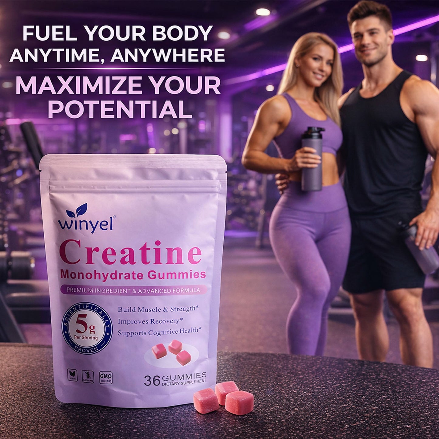 Creatine Monohydrate Gummies, 5 Grams Per Serving, Sugar-free Creatine