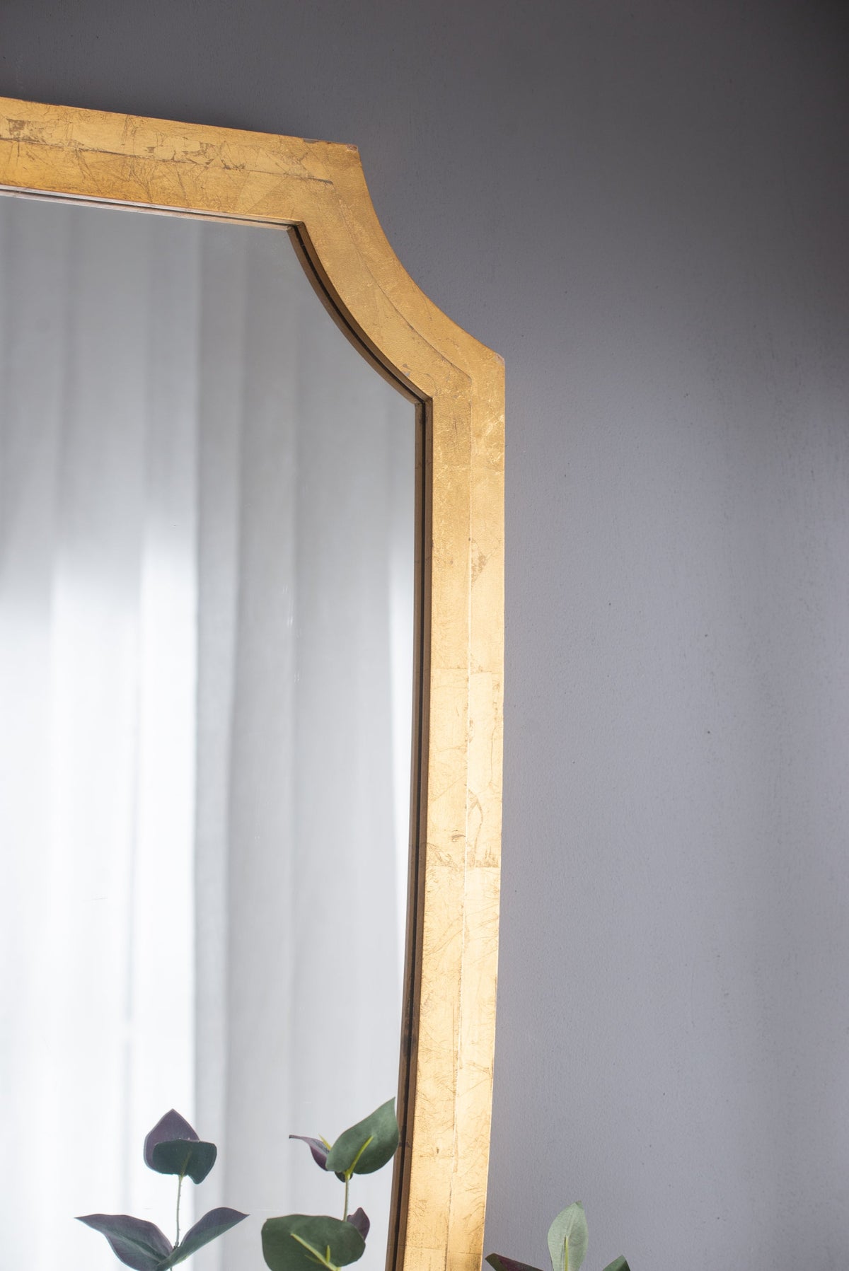 Shield-Shaped Gold Metal Frame Wall Mirror, 24 × 46 in