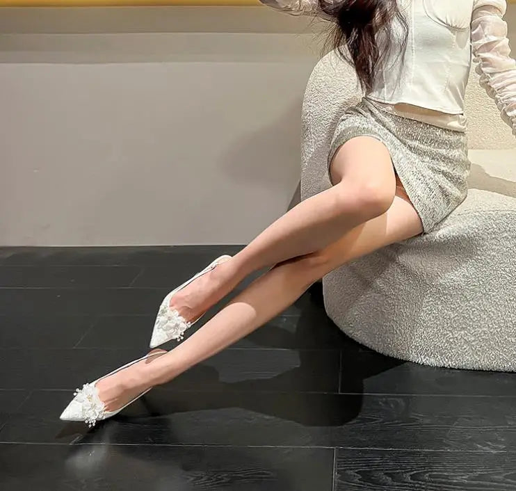 6cm 8cm 10cm Small Size 33-41 Elegant Crystal Slingback Wedding Shoes Summer Floral Sandals 2025 Thin High Heels Sandals Model