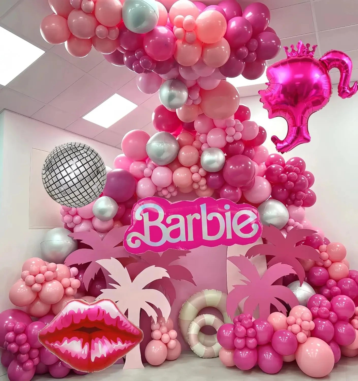 111pcs Pink Barbie Princess Party Balloon Arch Kit Princess Makeup Party Girl Princess Birthday Baby Shower Gender Reveal Decor