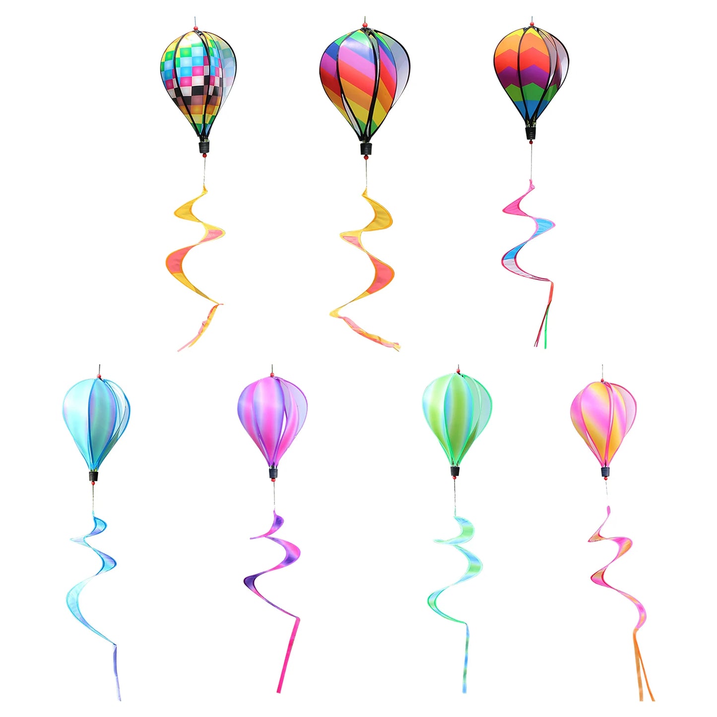 Rainbow Hot Air Balloon Wind Spinner Rotating Sequin Windmill Outdoor Hanging Rainbow Color Attractions Standard