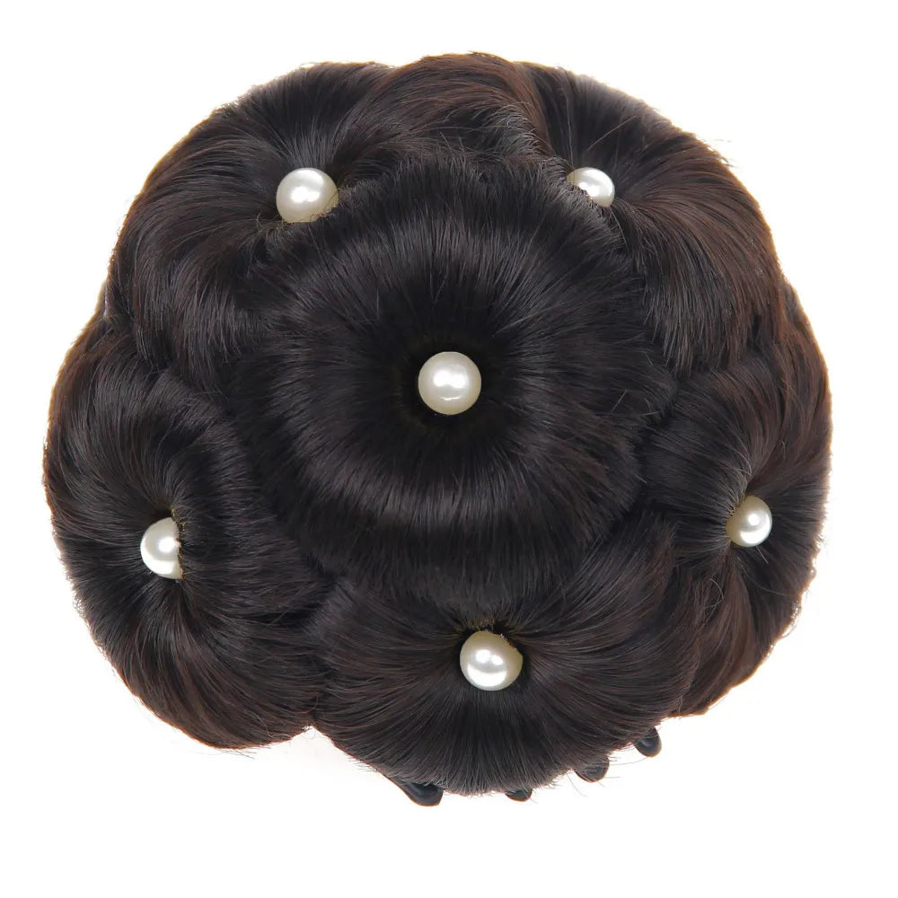 Synthetic Wig Natural Bud Flower Pearl Hairpin Wig Women Simulation Bride Braided Hairpiece Extension