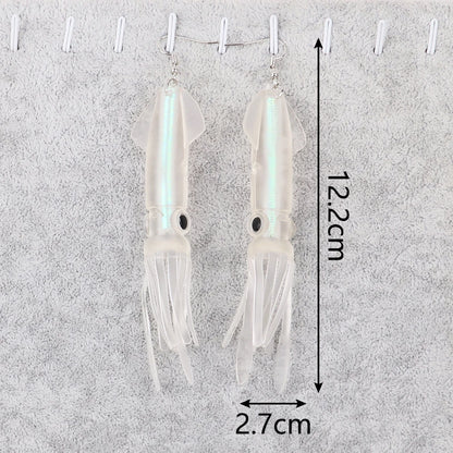 Noctilucence Color Tube Squid Drop Earrings for Women Giant Jelly Bionic Soft Lure Marine Animal Earring Fishing Lovers Gifts
