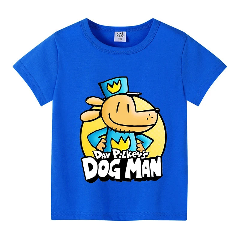 New Dog Man Children T-shirts Cute Cartoon Figure Printed T-shirt Kawaii Baby Boys Casuals Short Sleeves Tops 2025 Kids Clothes