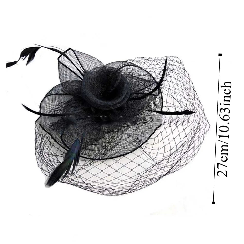 Fashion Feather Mesh Fascinator Hat Bow Elegant Veil Hat Headwear Hair Hoop Headdress Bride Headband Wedding