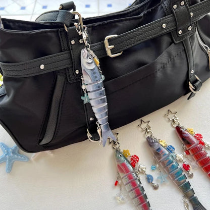 Fish Bait Keychain with Charm Y2K Fishing Keychain Bag Charm Gift for Father Unique Fish Lure Accessory