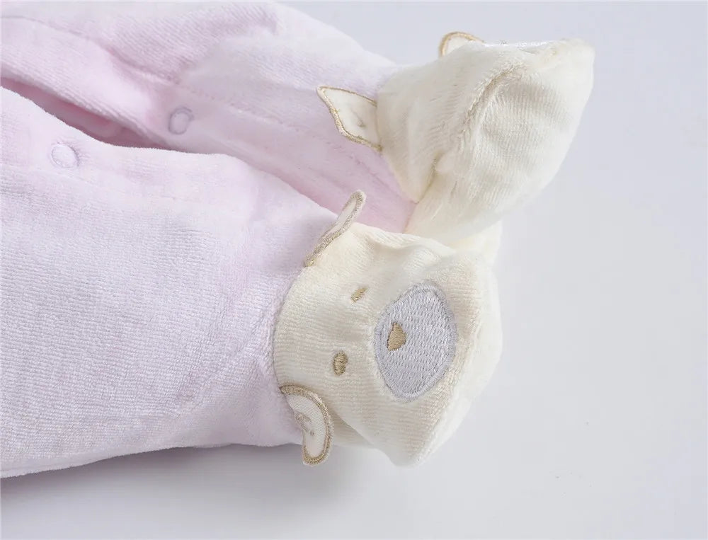 Kavkas Baby Girls Clothes Long Sleeve Cotton Winter Warm Romper Bear Solid Newborn Cute Baby Clothing Boy Girl Pajamas