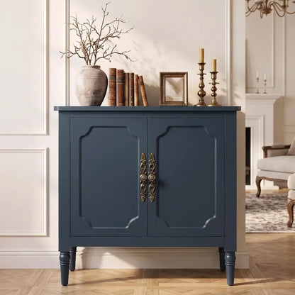 Buffet Cabinet with Storage for Dining Room, Painted MDF Sideboard Coffee Bar in Matte Blue Finish with Smooth-Closing Drawers