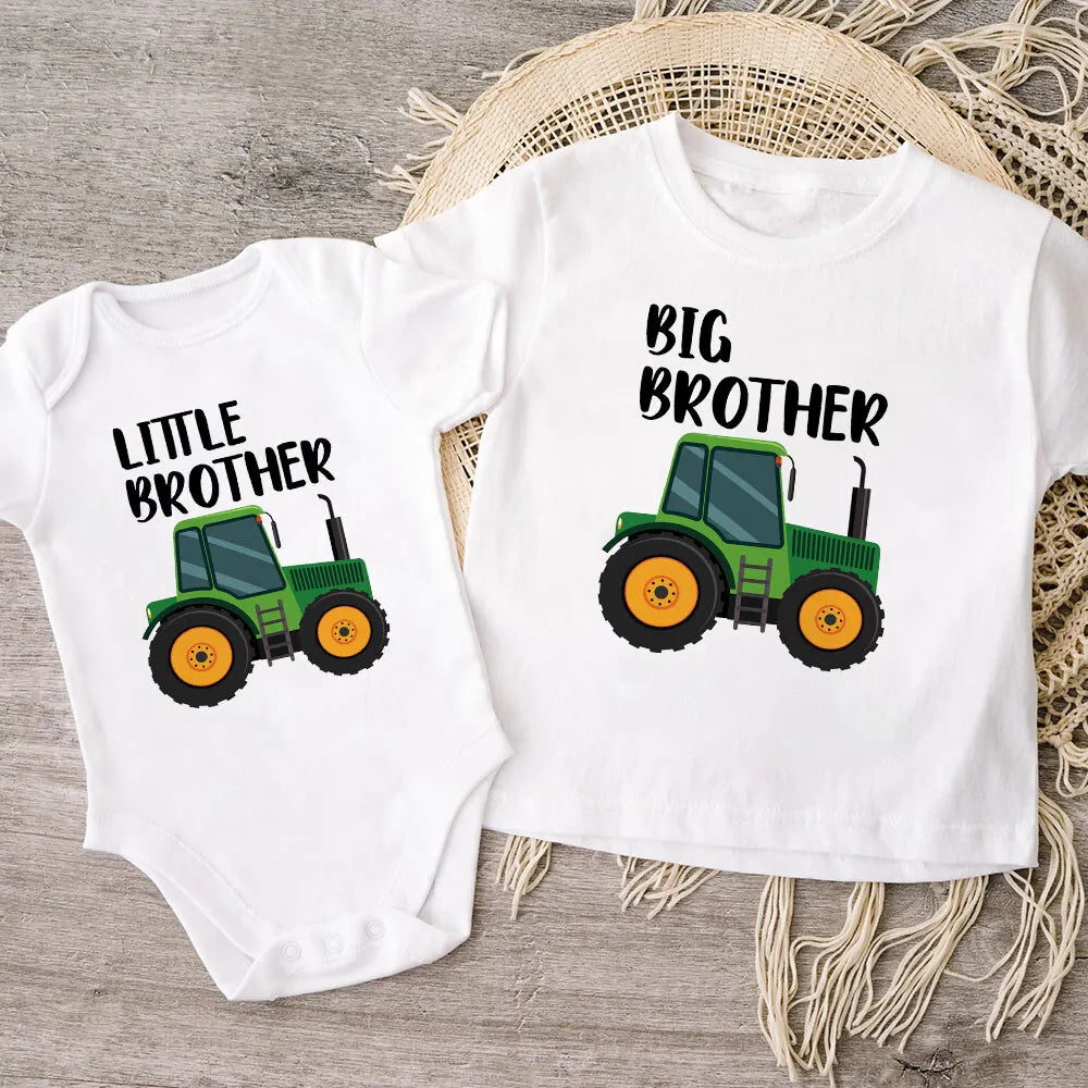 Big Brother Little Brother Family Matching Kids Clothes Short Sleeve T Shirt Baby Bodysuits Sibling T-Shirt and Newborn Playsuit